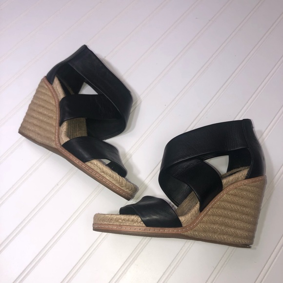 Aerin Jayden Black Leather Espadrille Wedge Heels - Picture 4 of 8